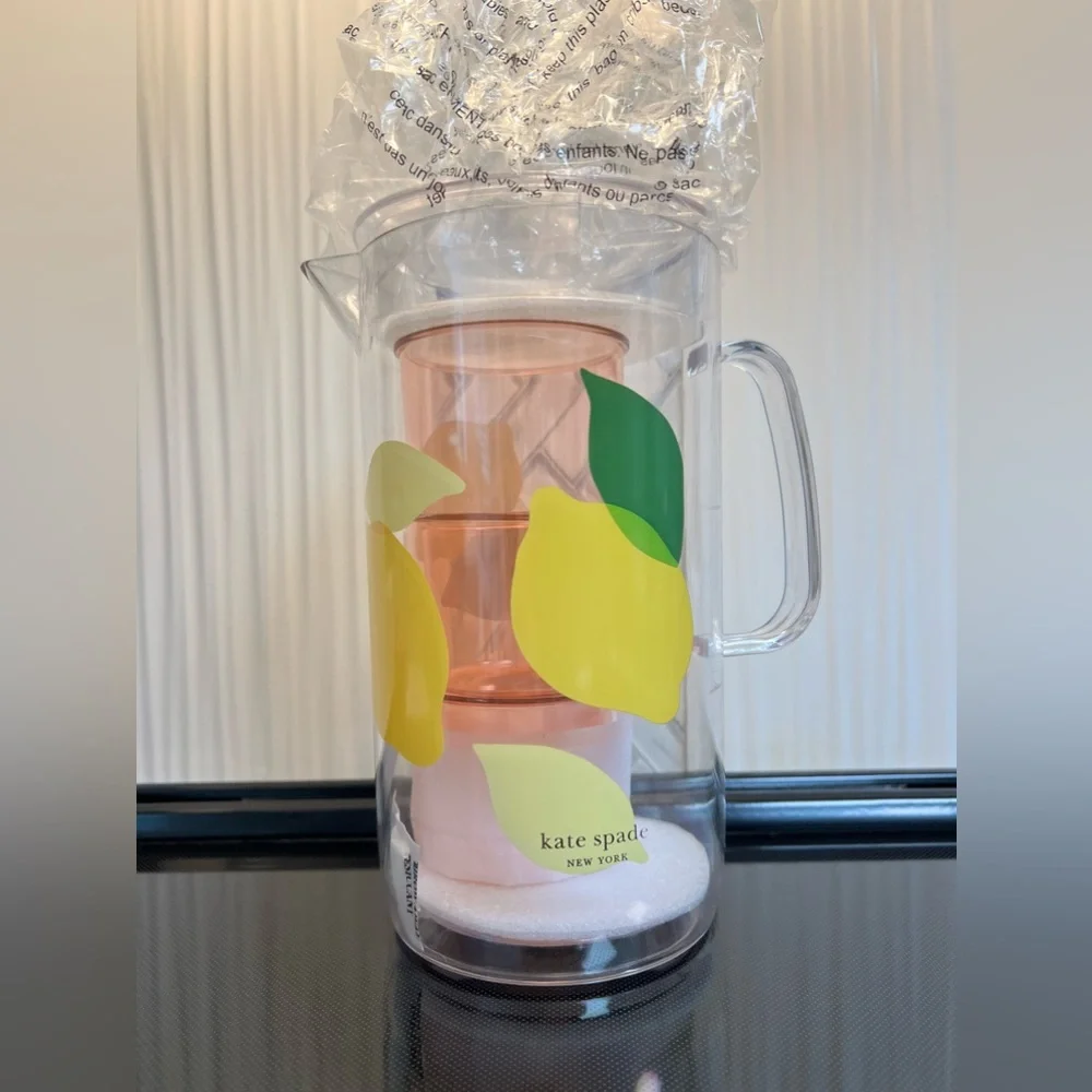 SALE Kate Spade Lemon Pitcher and Stackable Cups Set